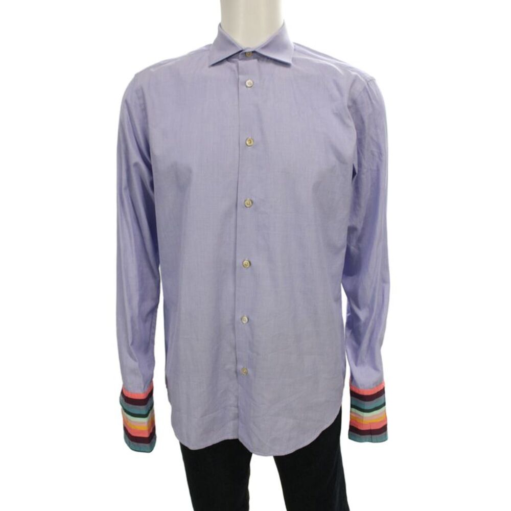 Paul Smith Mens Point Collar Cotton Dress Shirt Purple Size 40